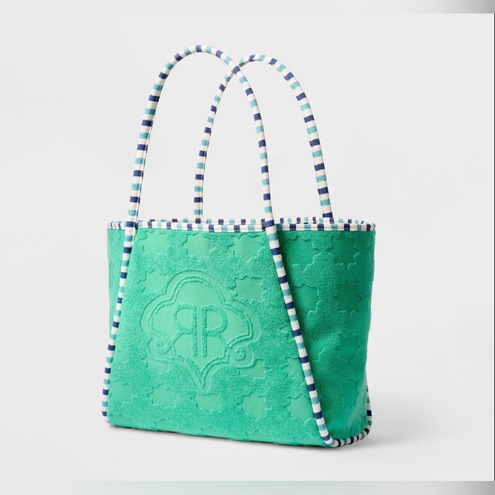 💚💙 Roller Rabbit x Target Star Geo Large Terry Beach Tote Bag Green - Picture 6 of 8